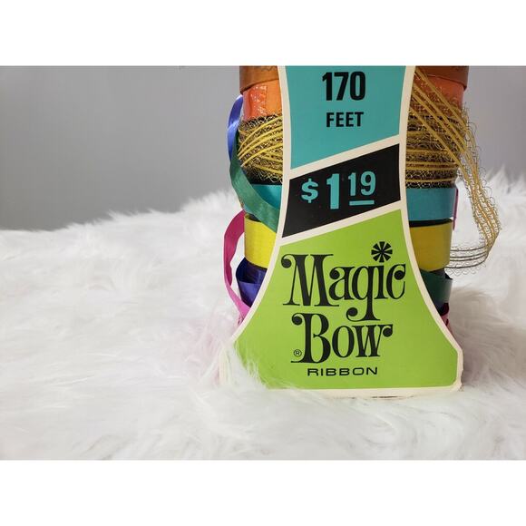 Vintage RETRO MCM Atomic Rainbow Christmas RIBBON EMPTY BOX decor boho advertise - Picture 6 of 8